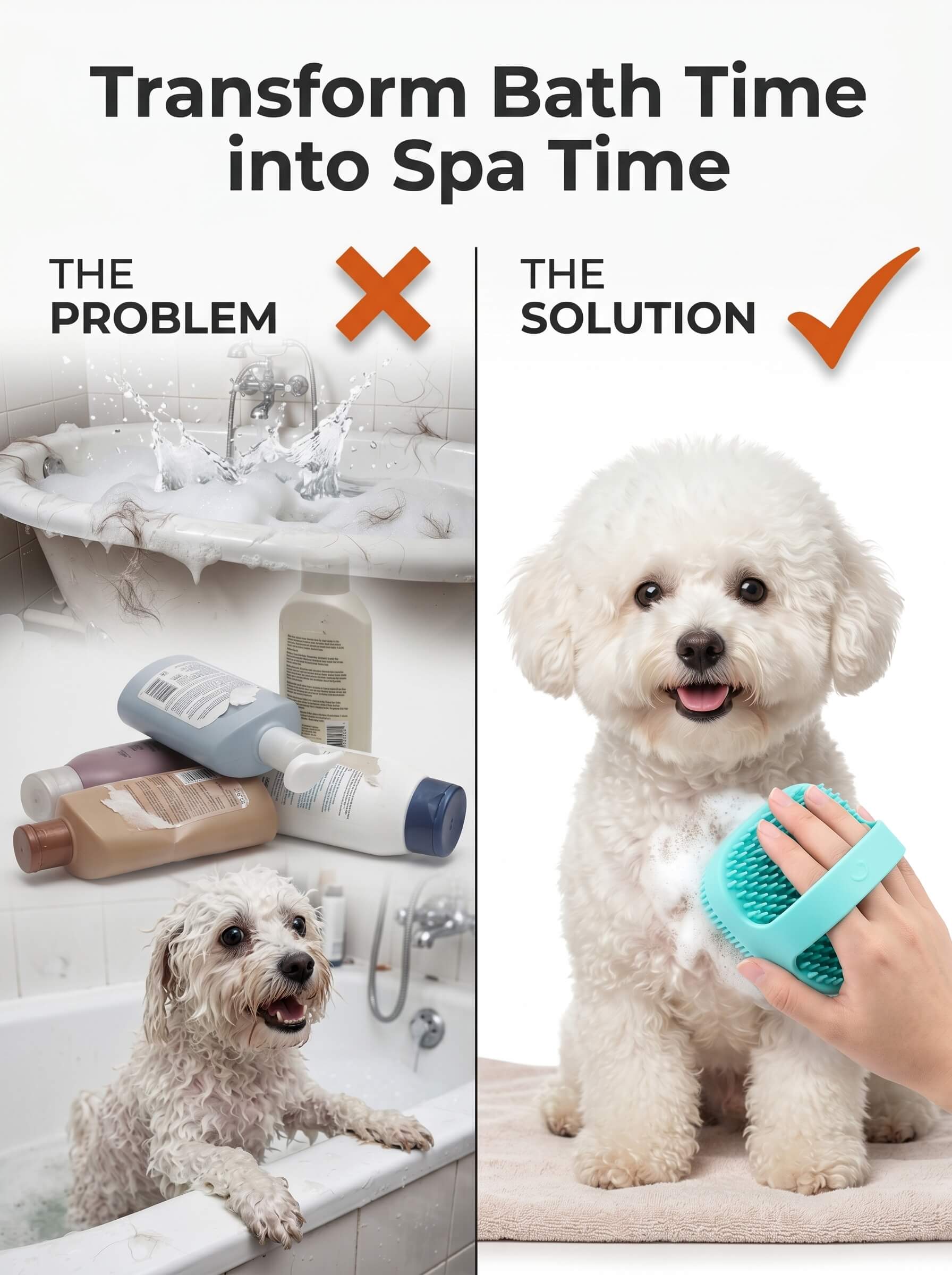 2-in-1 Pet Bathing Brush & Shampoo Dispenser – Soft Silicone Grooming Massager