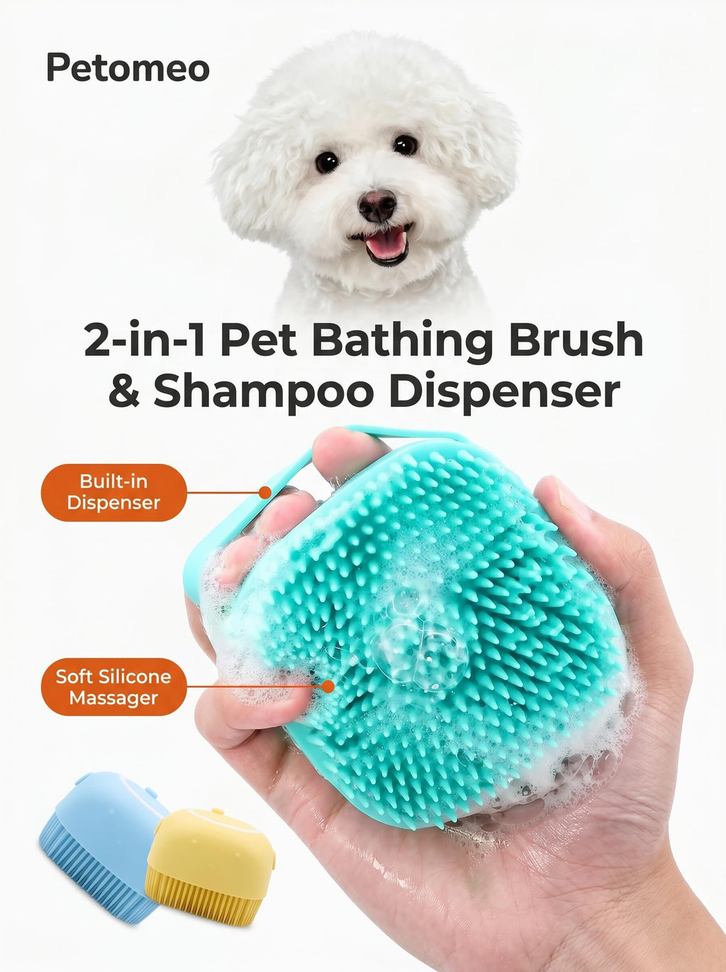 2-in-1 Pet Bathing Brush & Shampoo Dispenser – Soft Silicone Grooming Massager