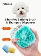 2-in-1 Pet Bathing Brush & Shampoo Dispenser – Soft Silicone Grooming Massager