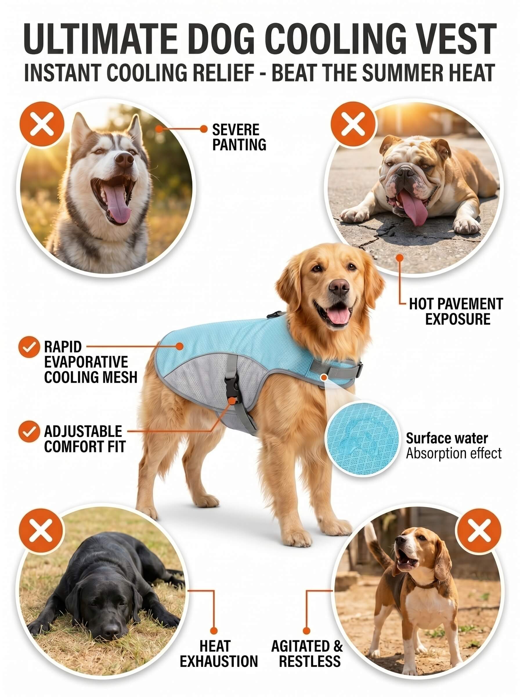 Reflective Dog Cooling Vest & Harness | Outdoor Training Cooler Jacket with Water Bottle