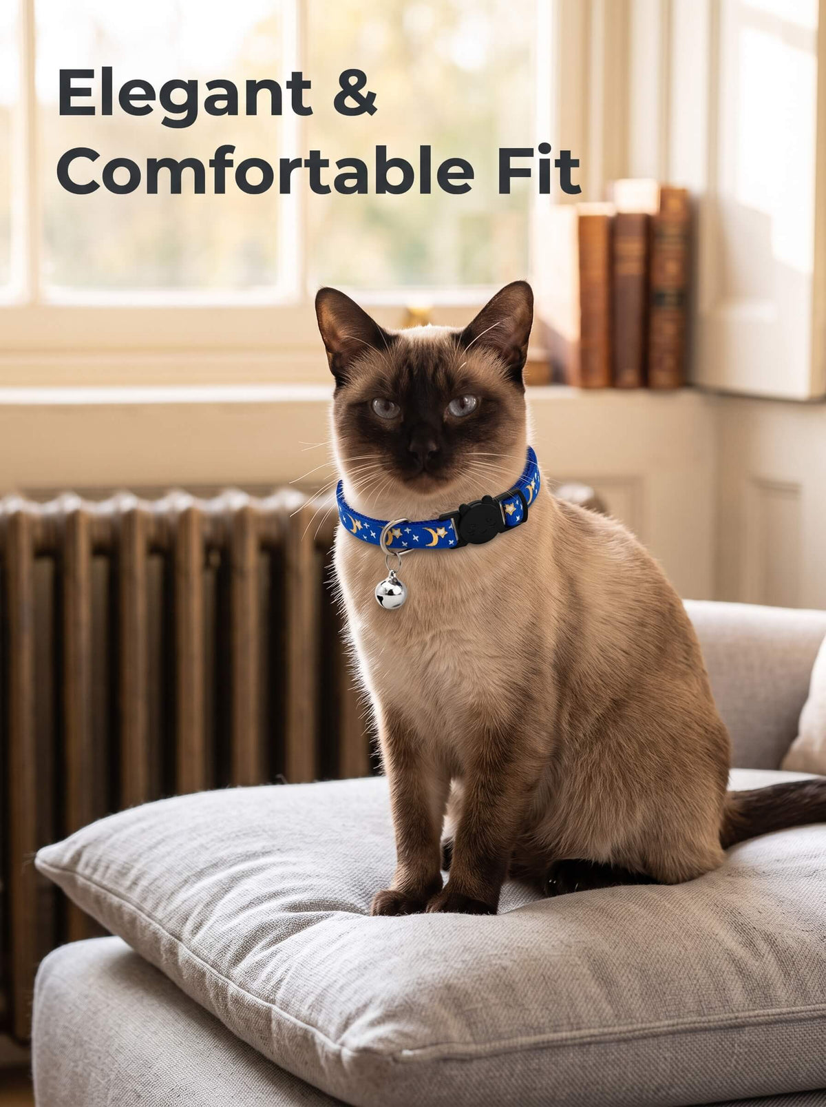 Cat Collar with Bell | Star Moon Print Breakaway Safety Collar for Cats, Kittens & Small Dogs