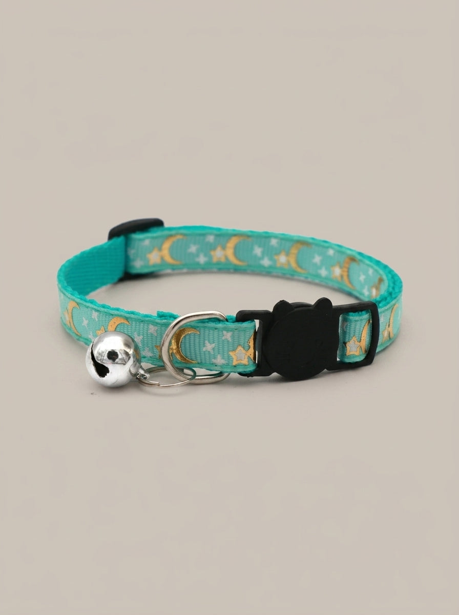 Cat Collar with Bell | Star Moon Print Breakaway Safety Collar for Cats, Kittens & Small Dogs