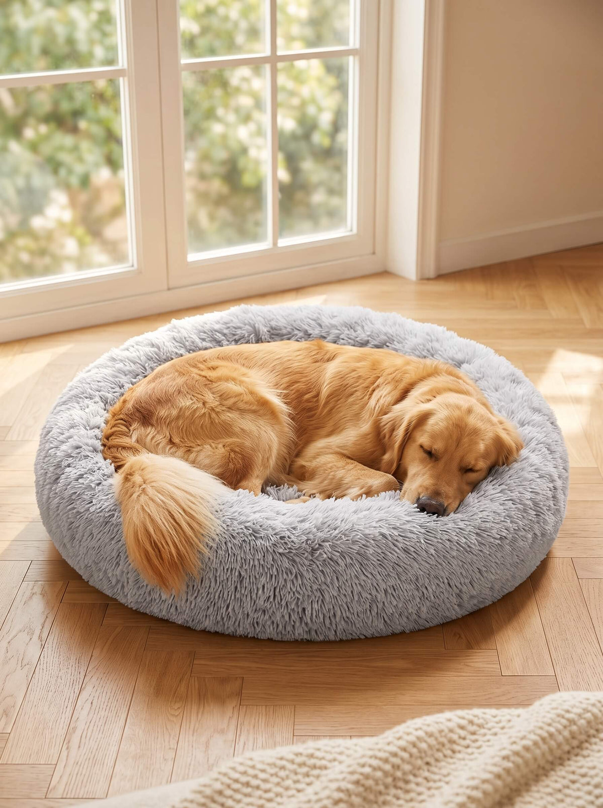 Soft Plush Donut Cat Bed | Washable Calming Round Pet Bed for Cats and Dogs