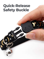 Cat Collar with Bell | Star Moon Print Breakaway Safety Collar for Cats, Kittens & Small Dogs