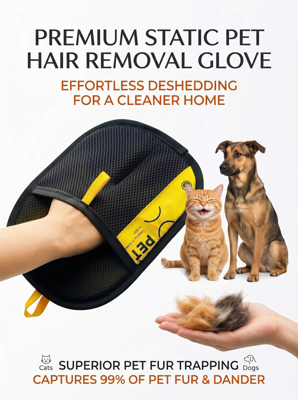 Double-Sided Pet Hair Remover Glove | Electrostatic De-shedding Brush for Dogs, Cats & Furniture