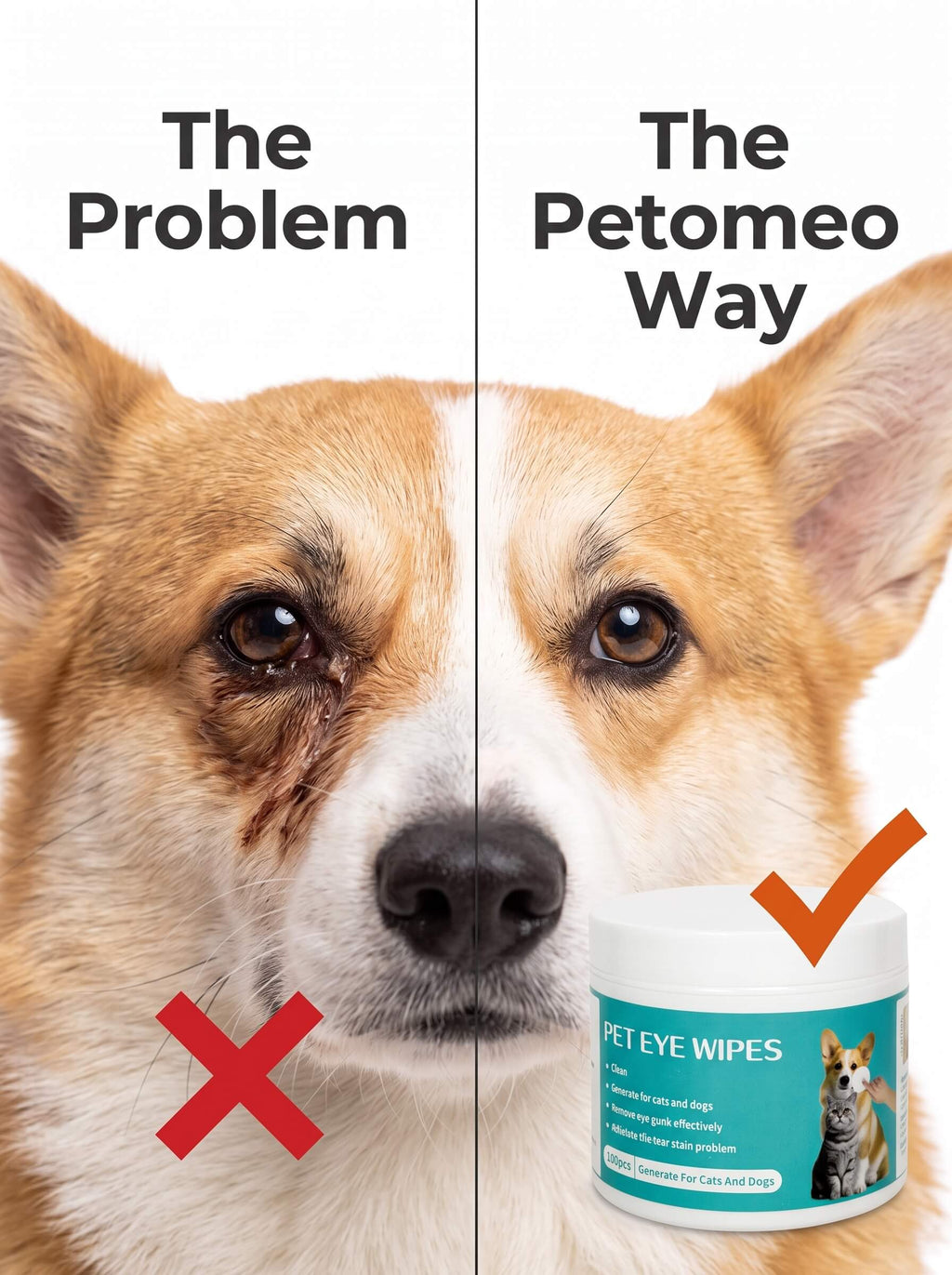 Pet Eye Wipes | Tear Stain Remover Cleaning Wipes for Cats and Dogs