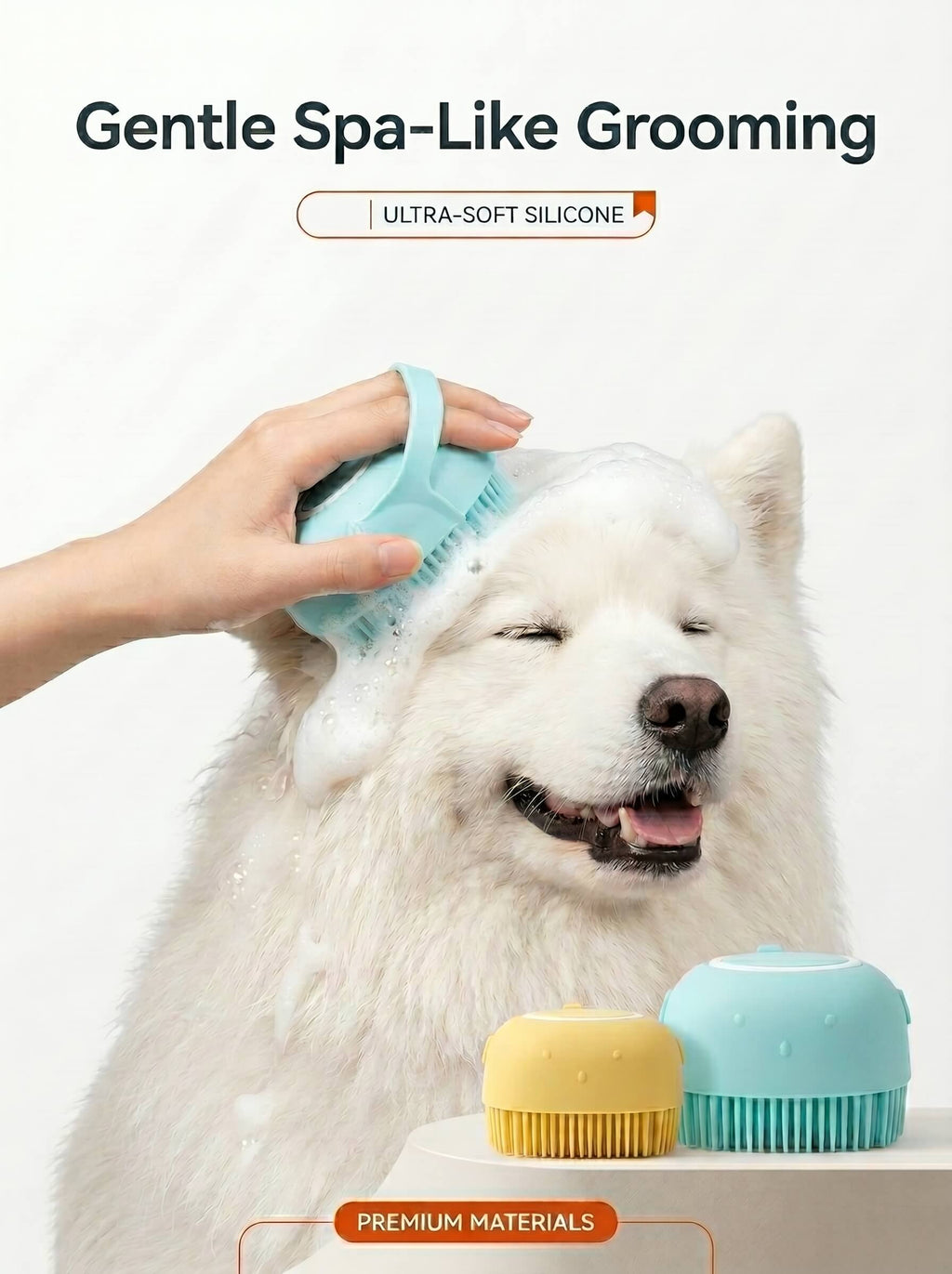 2-in-1 Pet Bathing Brush & Shampoo Dispenser – Soft Silicone Grooming Massager