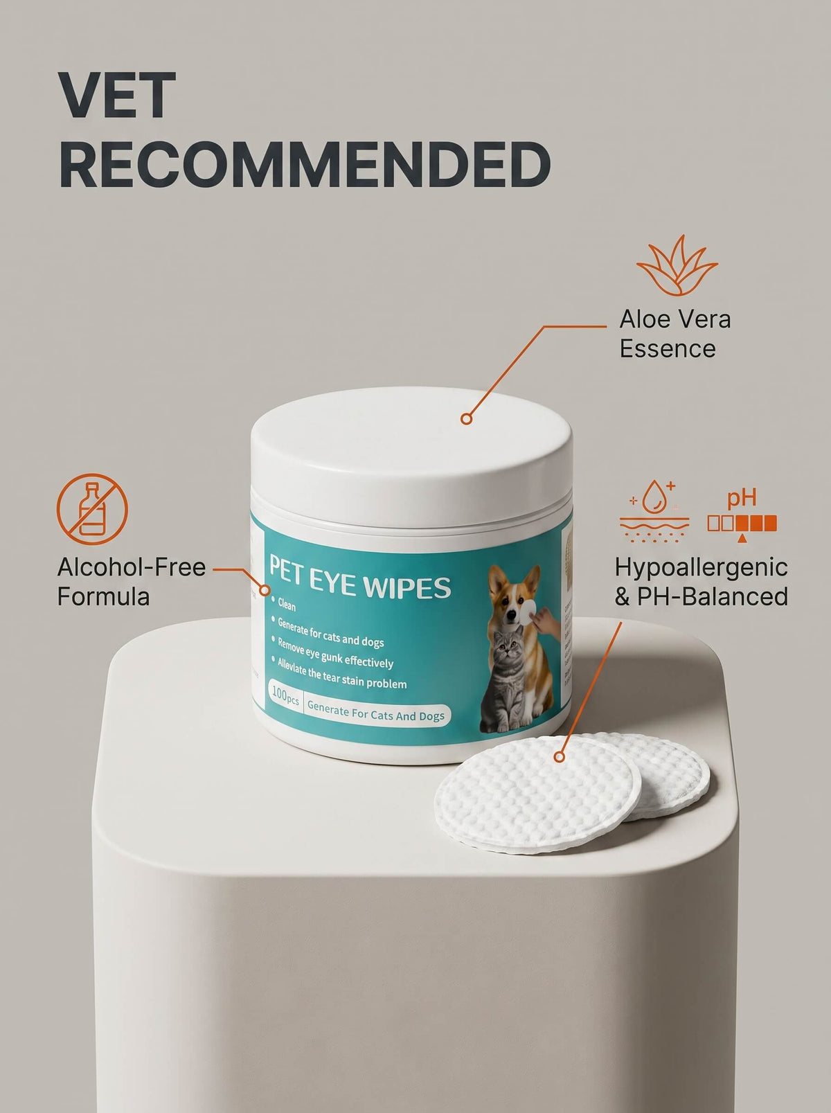 Pet Eye Wipes | Tear Stain Remover Cleaning Wipes for Cats and Dogs