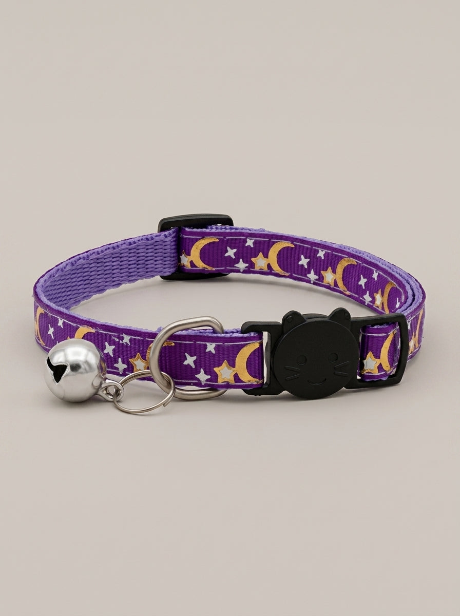 Cat Collar with Bell | Star Moon Print Breakaway Safety Collar for Cats, Kittens & Small Dogs