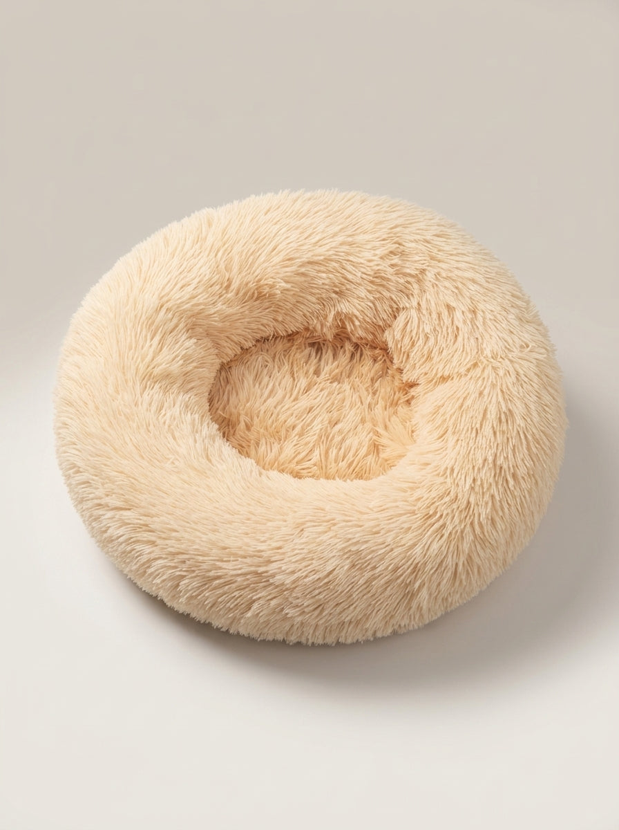 Soft Plush Donut Cat Bed | Washable Calming Round Pet Bed for Cats and Dogs