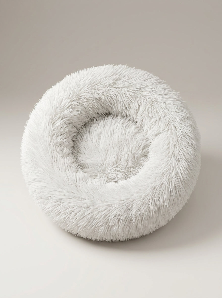 Soft Plush Donut Cat Bed | Washable Calming Round Pet Bed for Cats and Dogs
