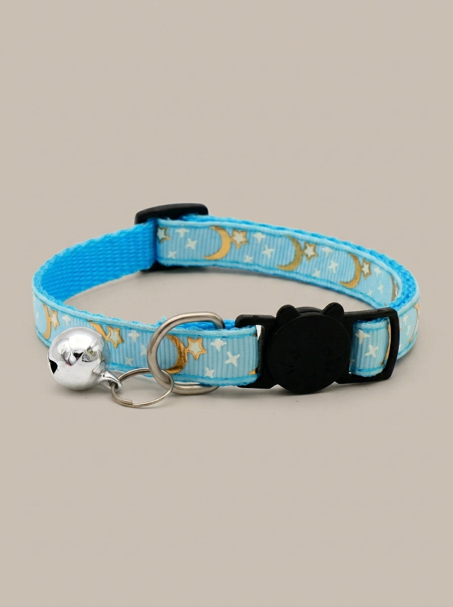 Cat Collar with Bell | Star Moon Print Breakaway Safety Collar for Cats, Kittens & Small Dogs
