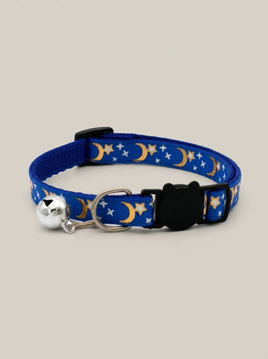 Cat Collar with Bell | Star Moon Print Breakaway Safety Collar for Cats, Kittens & Small Dogs