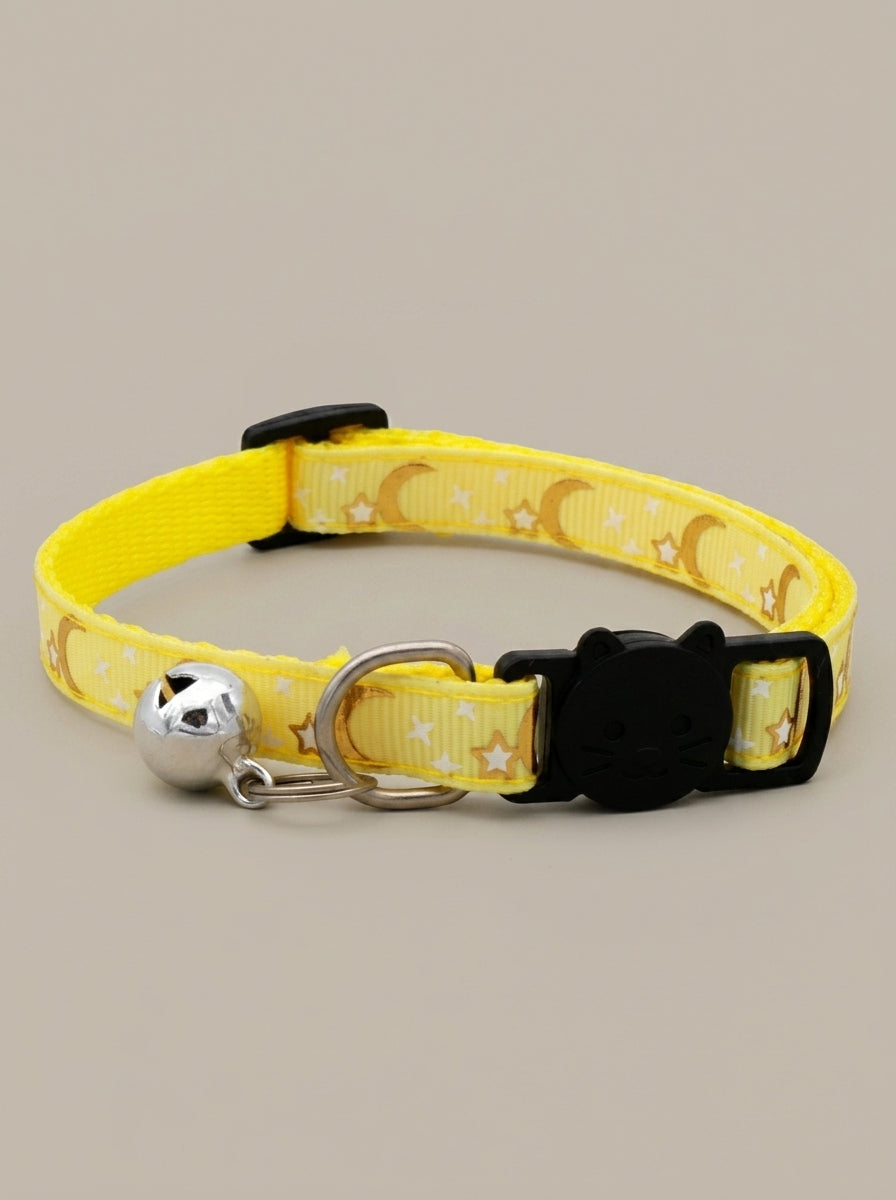 Cat Collar with Bell | Star Moon Print Breakaway Safety Collar for Cats, Kittens & Small Dogs
