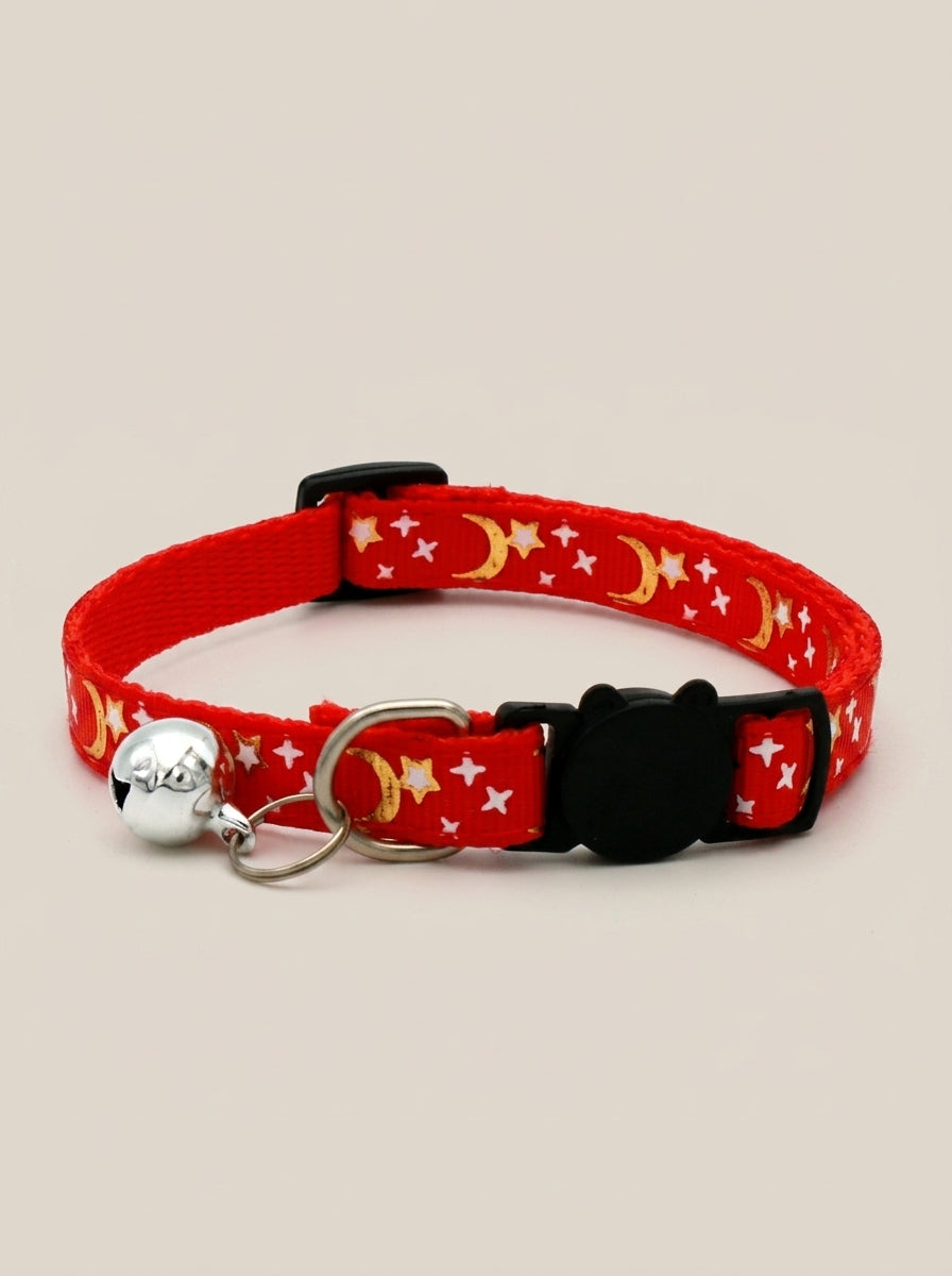 Cat Collar with Bell | Star Moon Print Breakaway Safety Collar for Cats, Kittens & Small Dogs