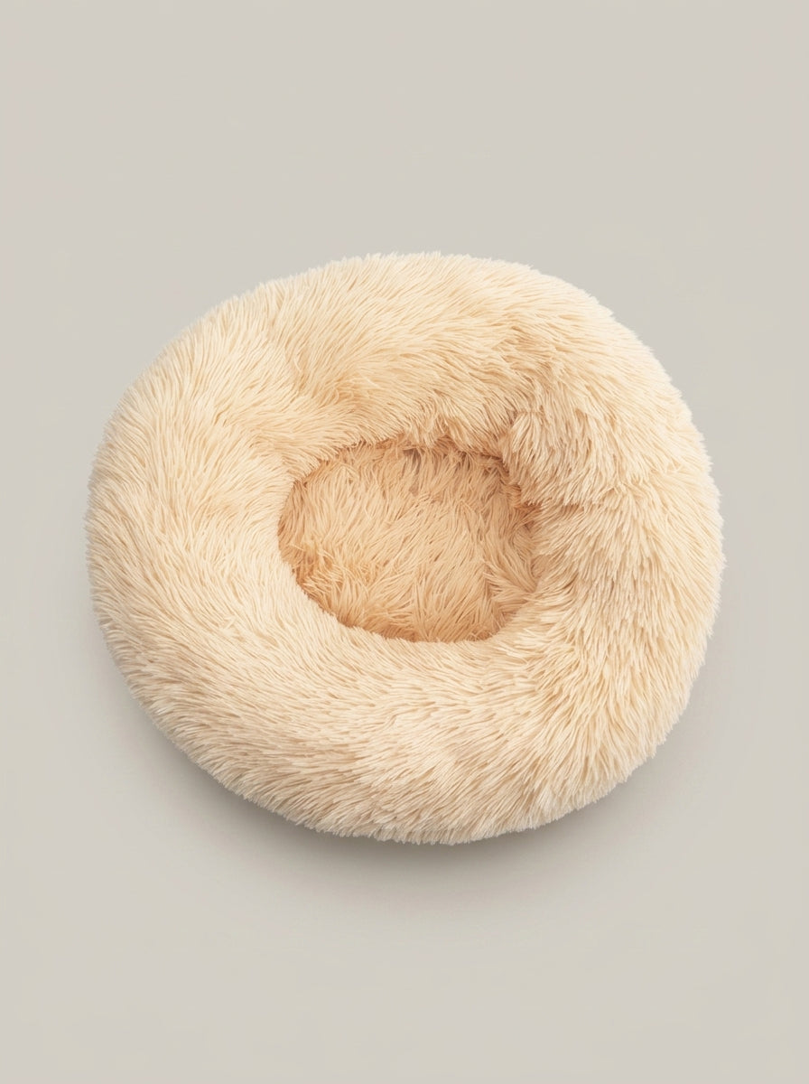 Soft Plush Donut Cat Bed | Washable Calming Round Pet Bed for Cats and Dogs