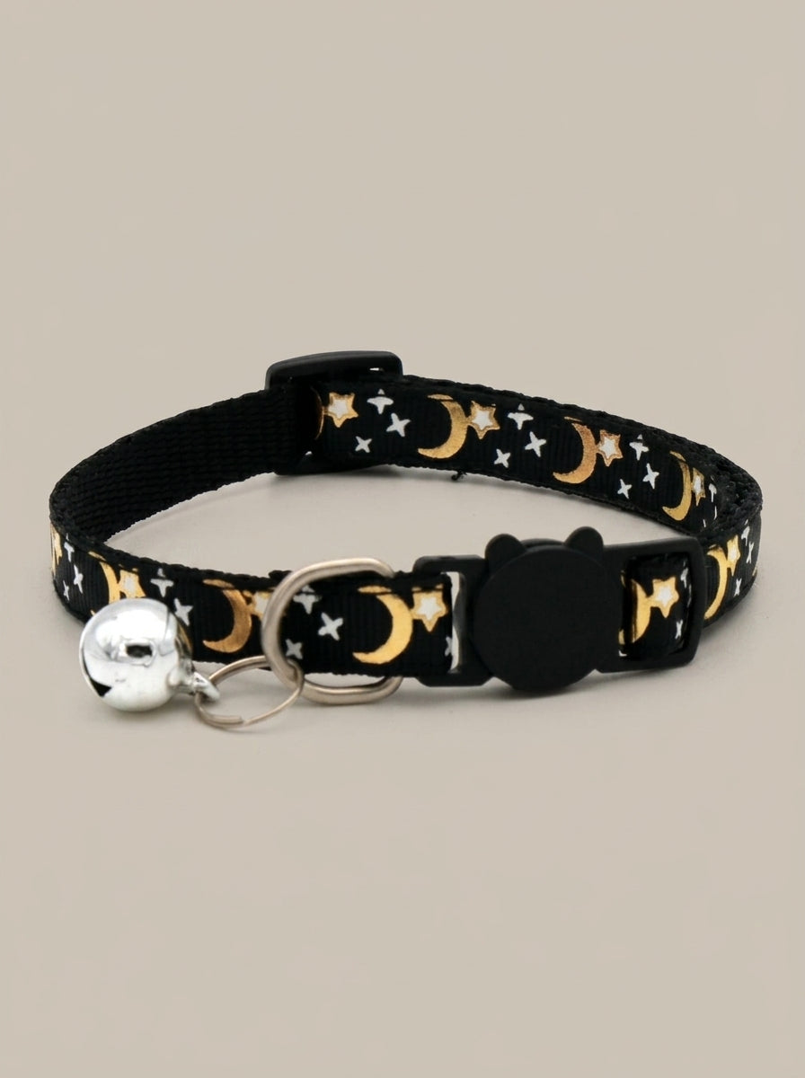 Cat Collar with Bell | Star Moon Print Breakaway Safety Collar for Cats, Kittens & Small Dogs