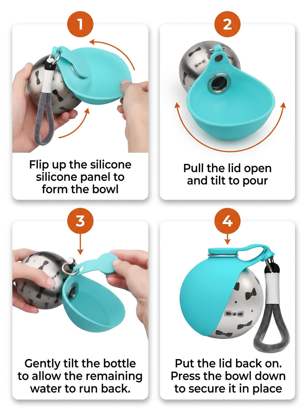 Portable Pet Water Bottle - 2-in-1 Leak-Proof Travel Bottle with Stainless Steel & Silicone Bowl