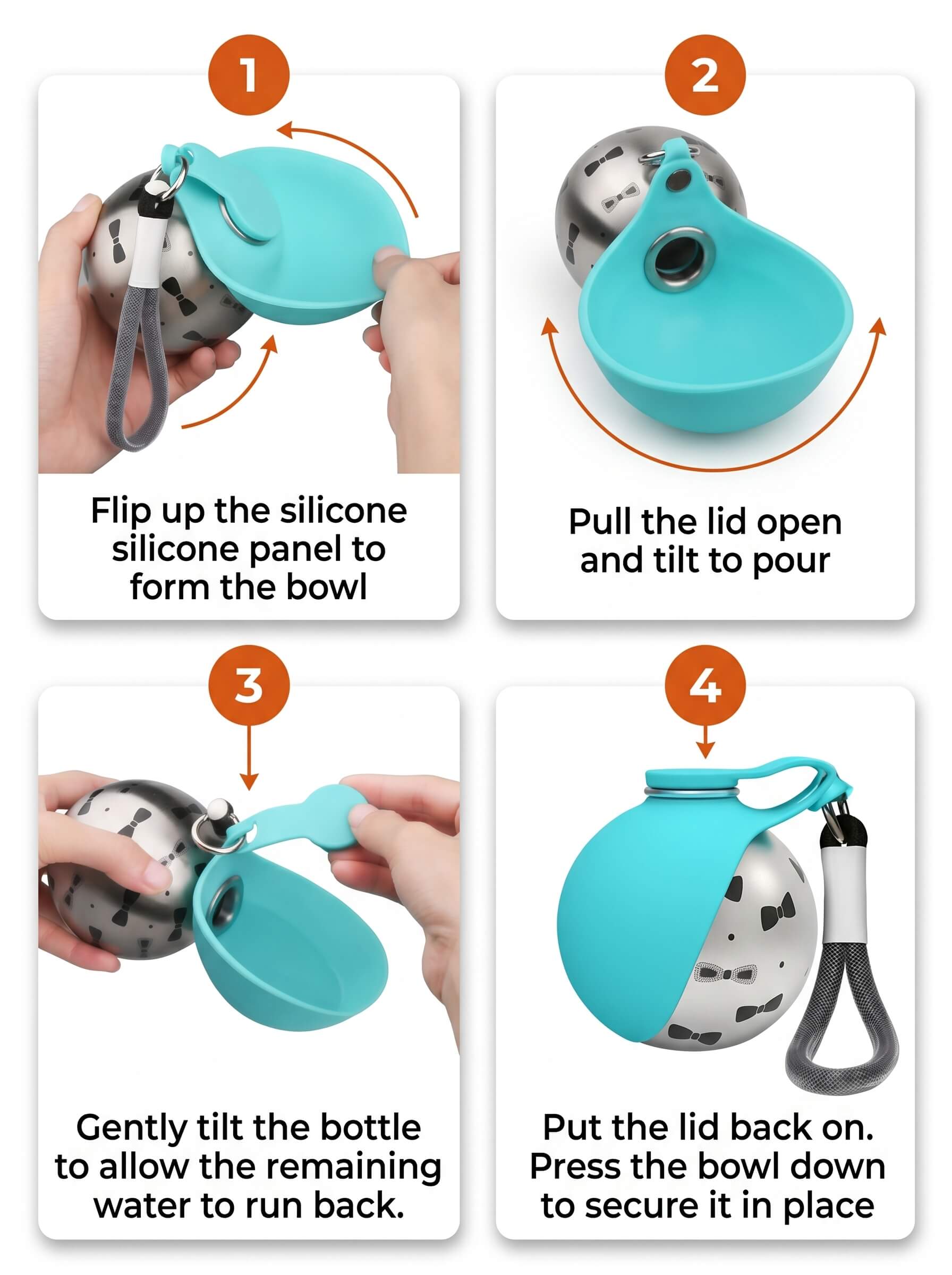 Portable Pet Water Bottle - 2-in-1 Leak-Proof Travel Bottle with Stainless Steel & Silicone Bowl