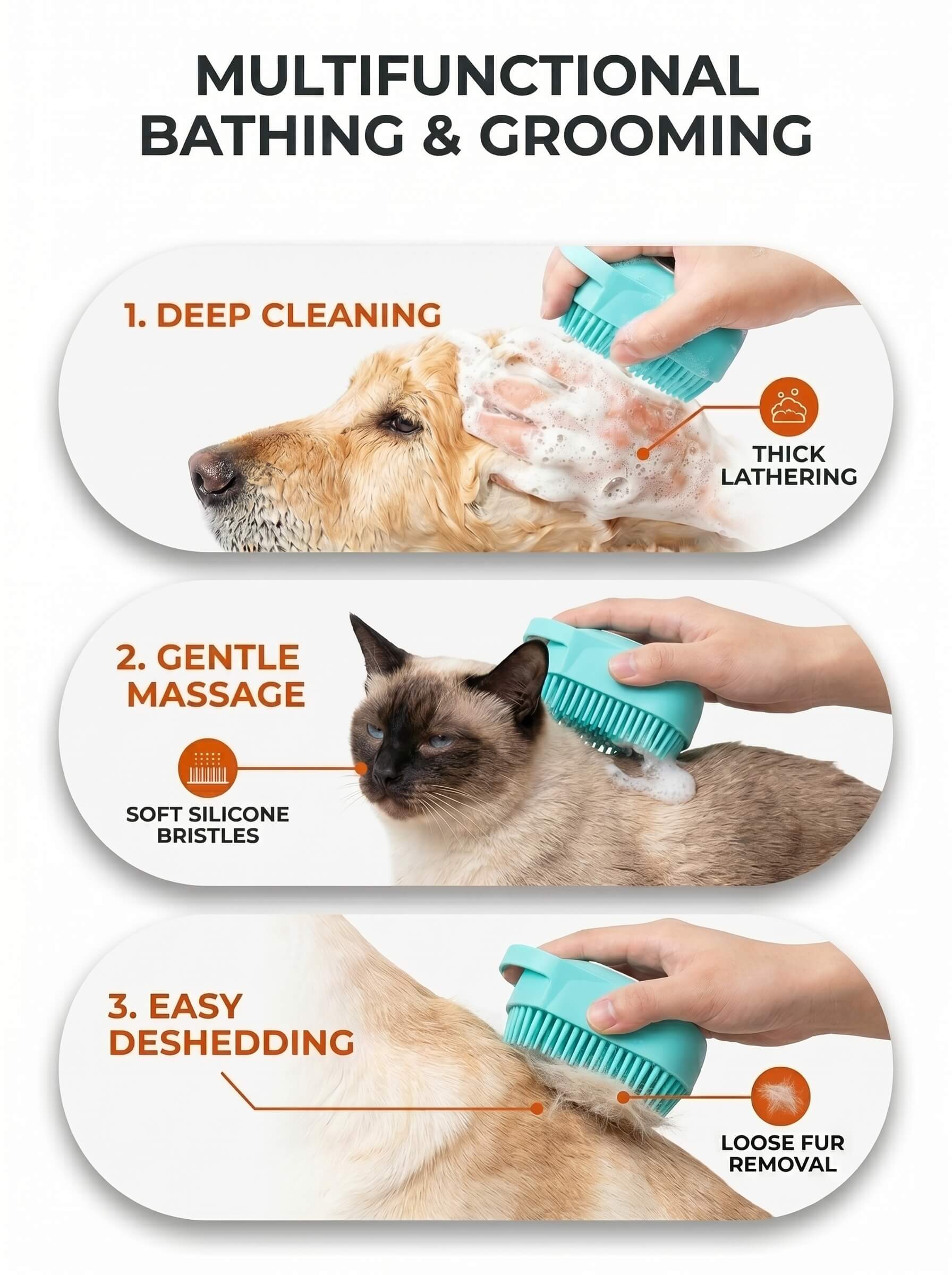 2-in-1 Pet Bathing Brush & Shampoo Dispenser – Soft Silicone Grooming Massager
