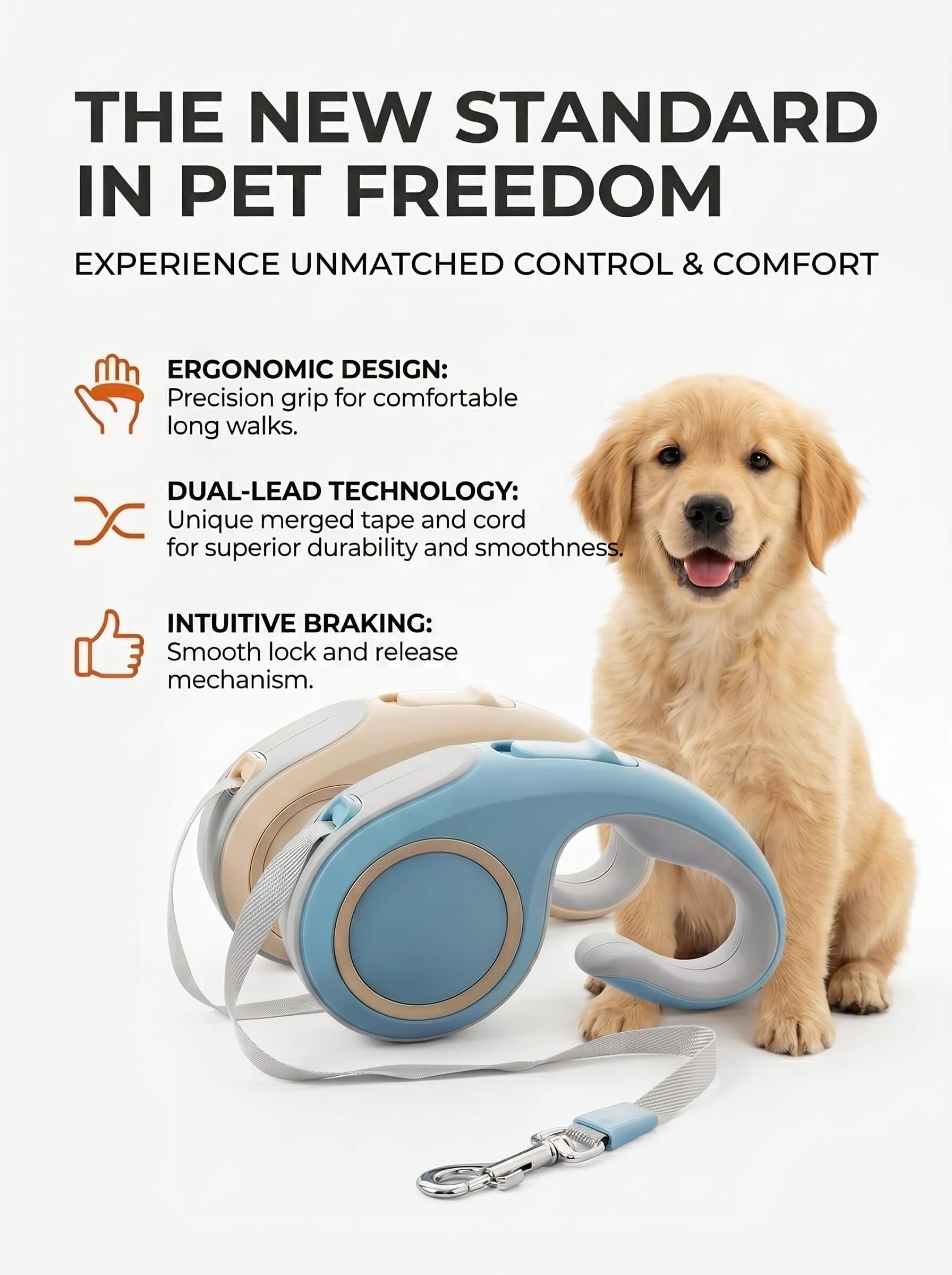 3M/5M Heavy-Duty Automatic Retractable Dog Leash – Extendable Outdoor Walking Lead