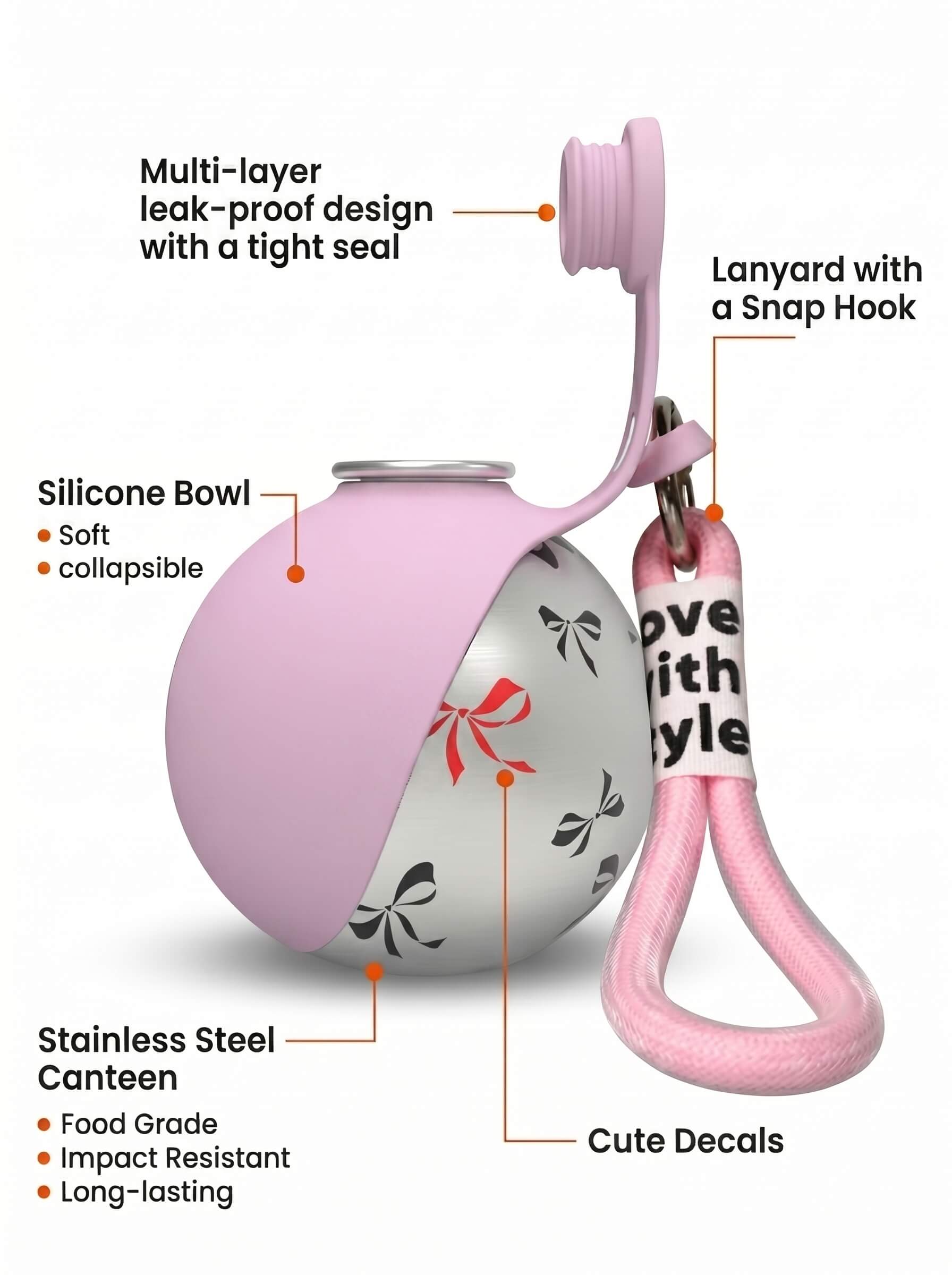 Portable Pet Water Bottle - 2-in-1 Leak-Proof Travel Bottle with Stainless Steel & Silicone Bowl