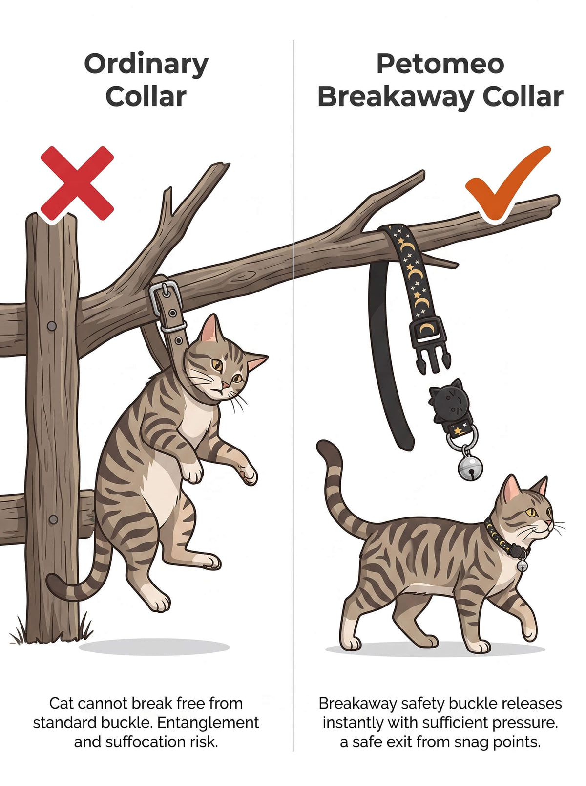 Cat Collar with Bell | Star Moon Print Breakaway Safety Collar for Cats, Kittens & Small Dogs